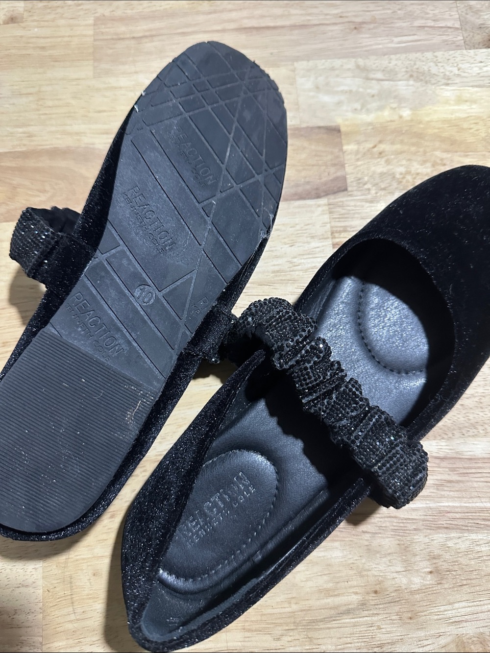 Kenneth Cole Black Velvet Elema Jewel Mary Jane Flats with Beaded Strap - Picture 2 of 4
